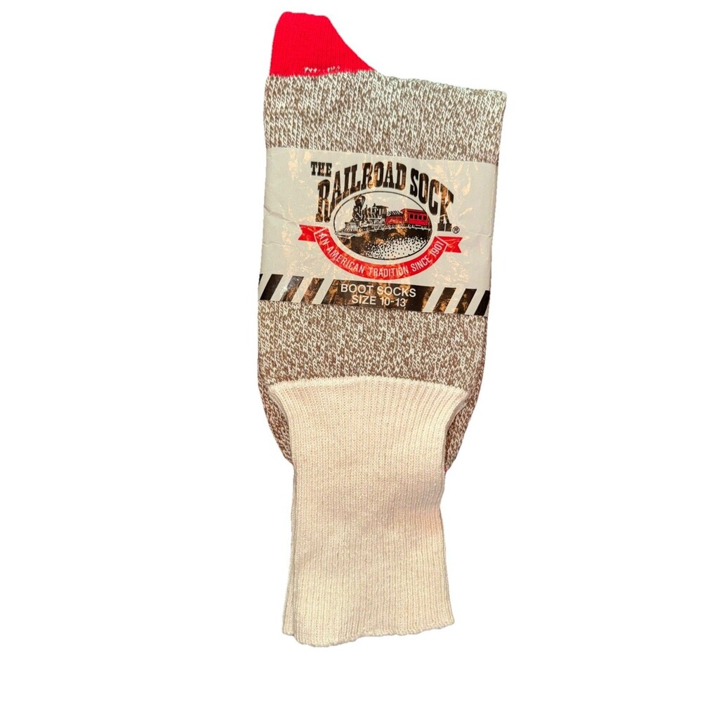 The Railroad Sock Boot Socks USA Size 10-13 Brown Cream Red New in Packaging